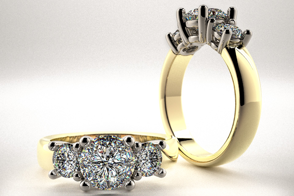 Simple Two Tone: 14k yellow engagement ring combined with a 3 diamond, platinum head.